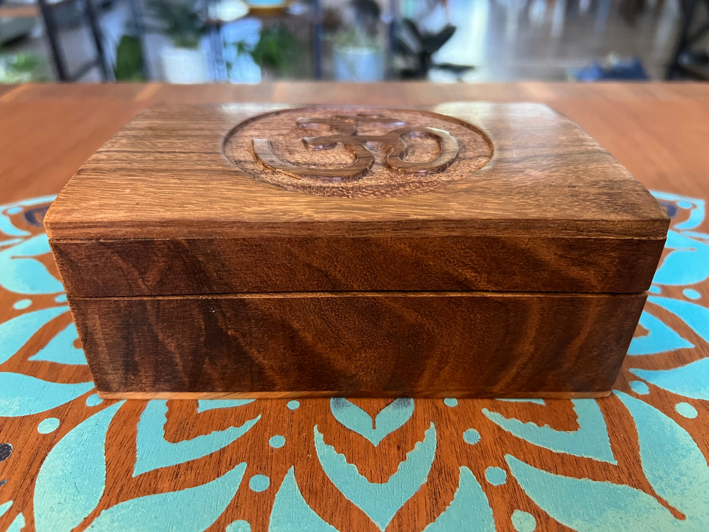 Carved Om wooden box