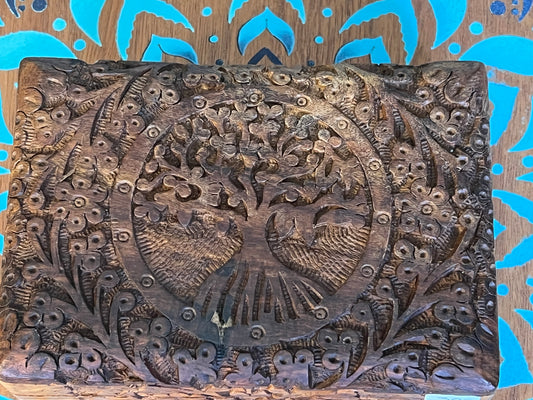 Carved tree of life wooden box