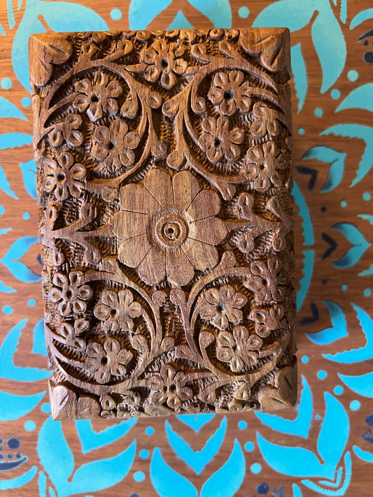 Carved flower wooden box