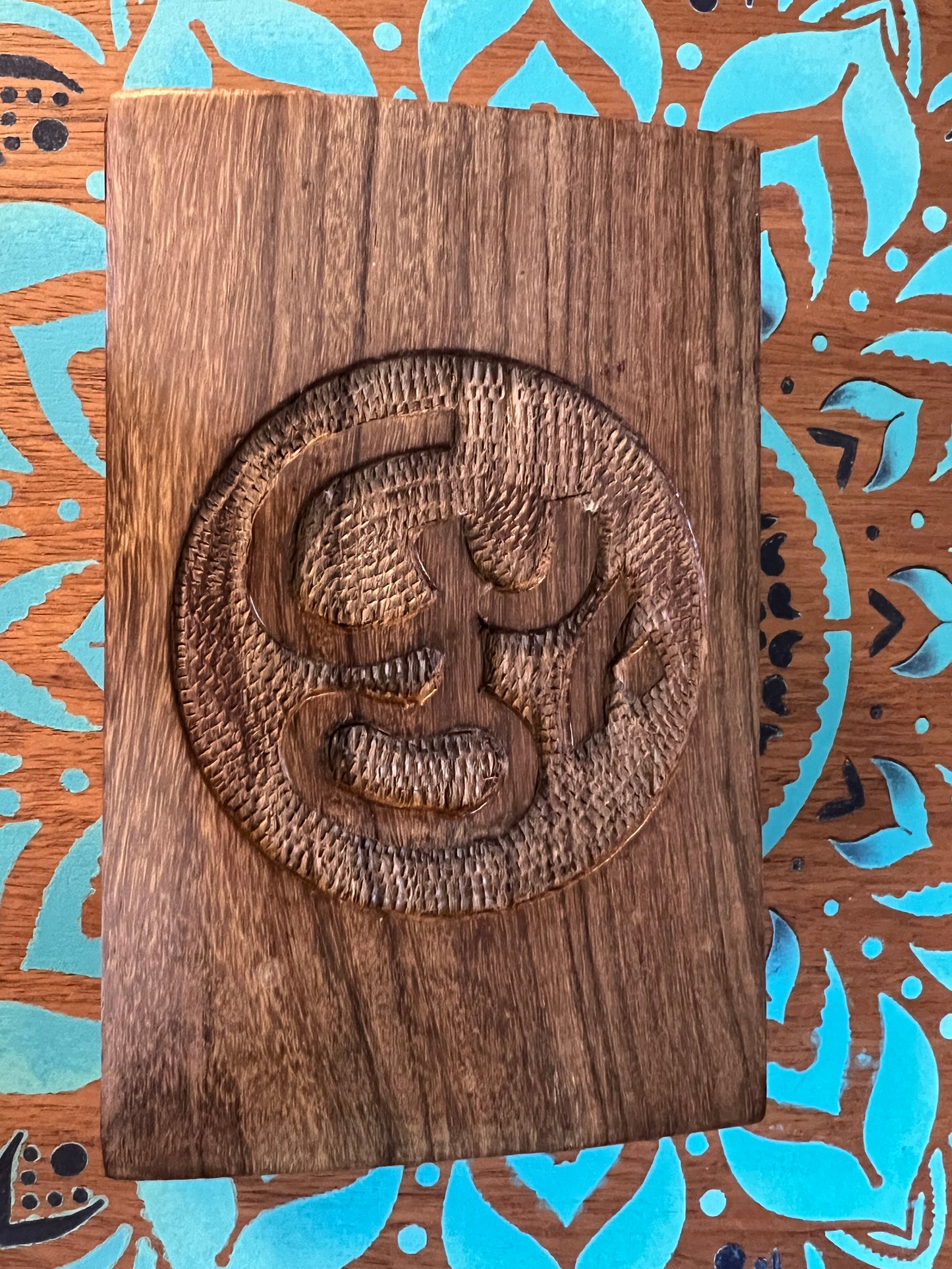 Carved Om wooden box