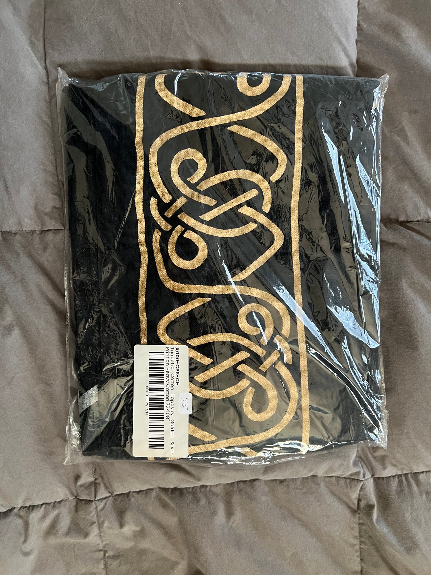 Triquetra black and gold tapestry