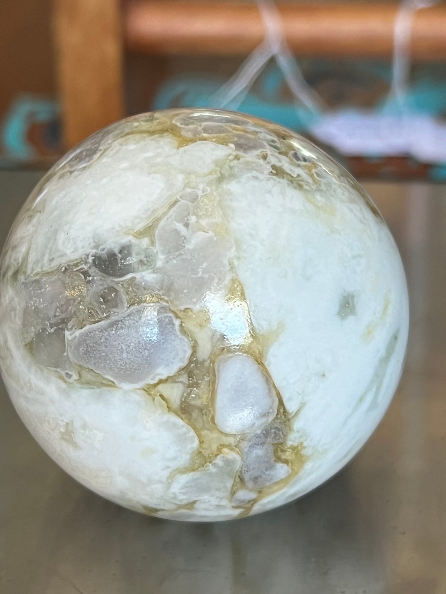 Flower agate sphere