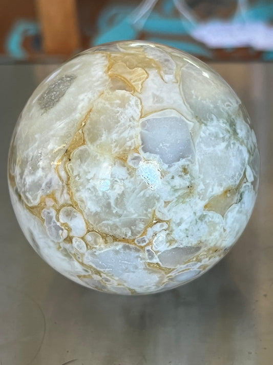 Flower agate sphere