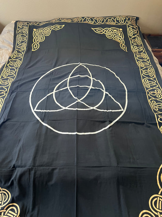Triquetra black and gold tapestry