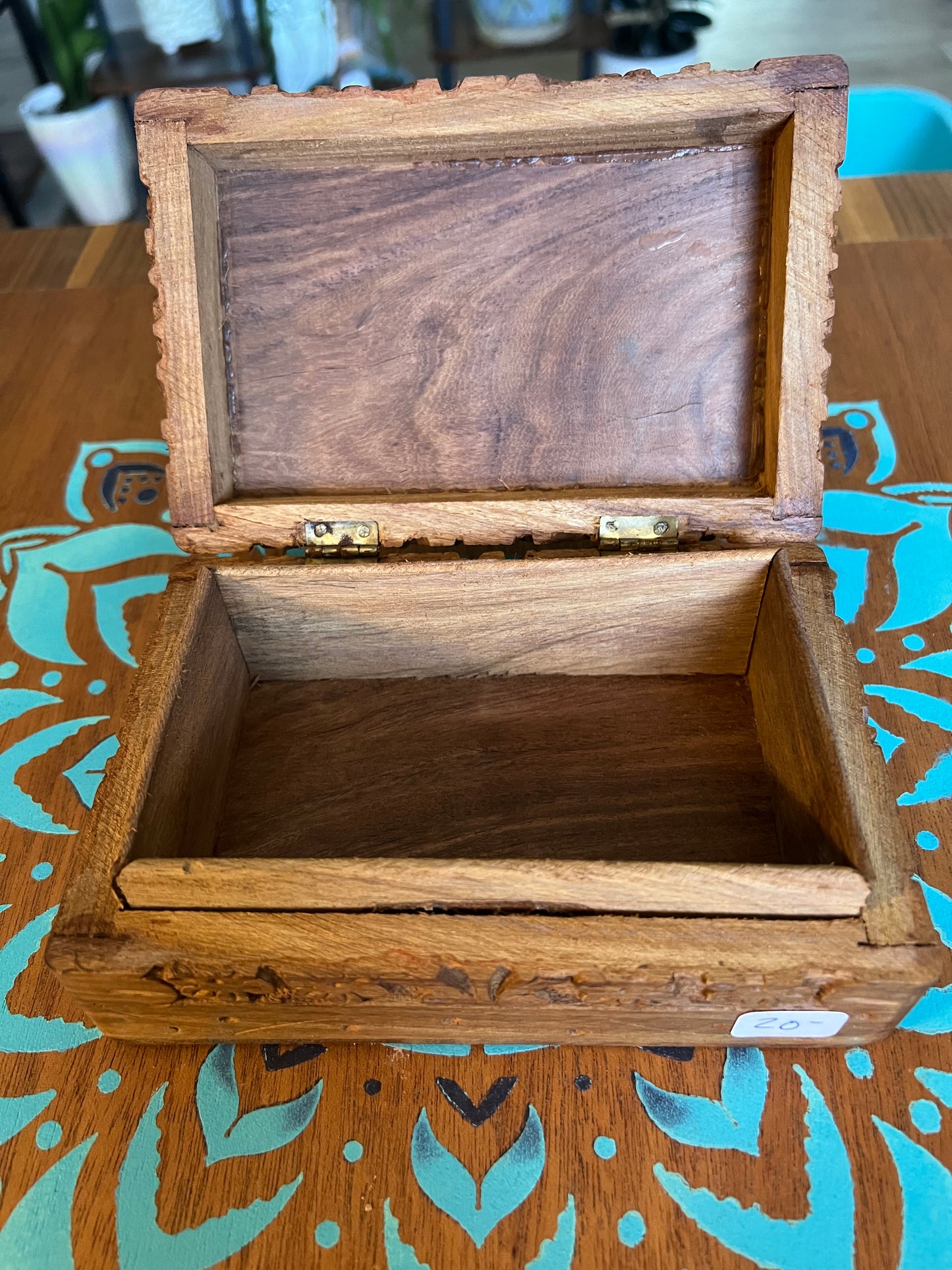 Carved peace wooden box.