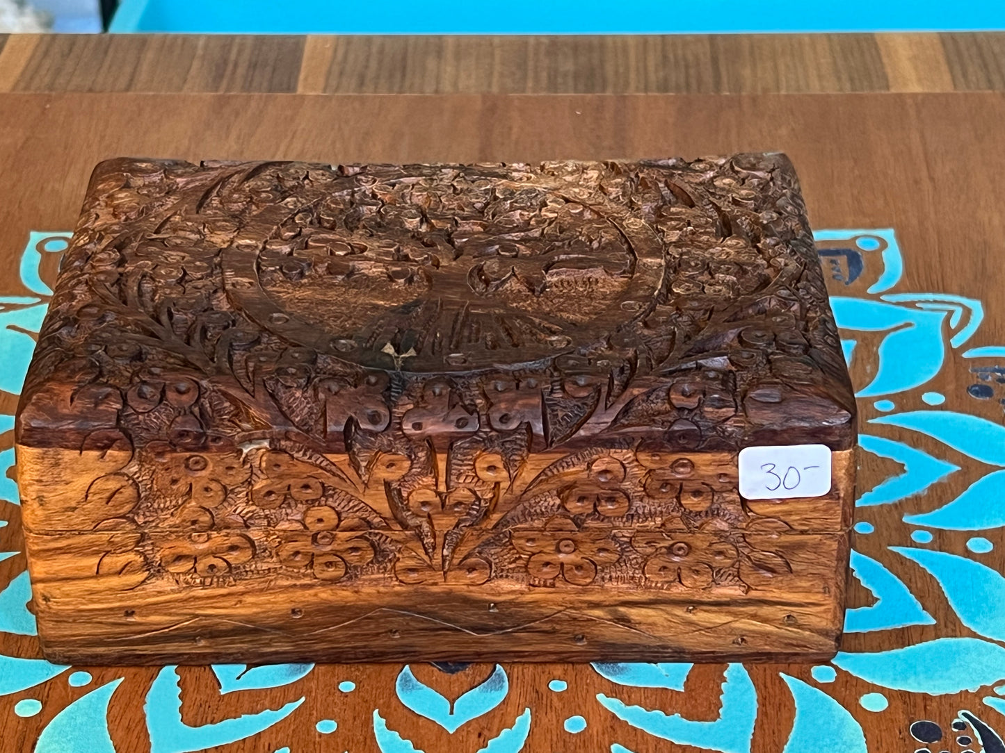 Carved tree of life wooden box