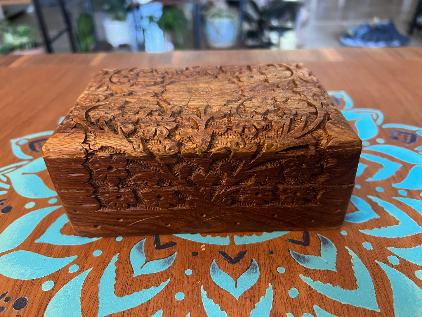 Carved flower wooden box