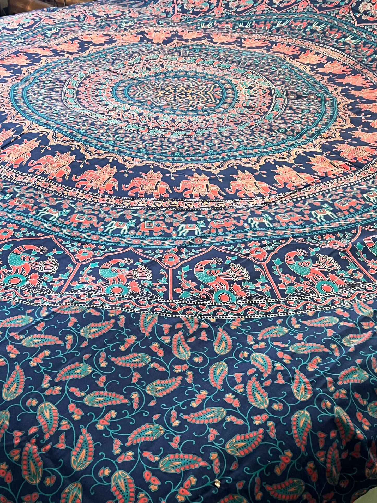 Blue peacock & elephant tapestry