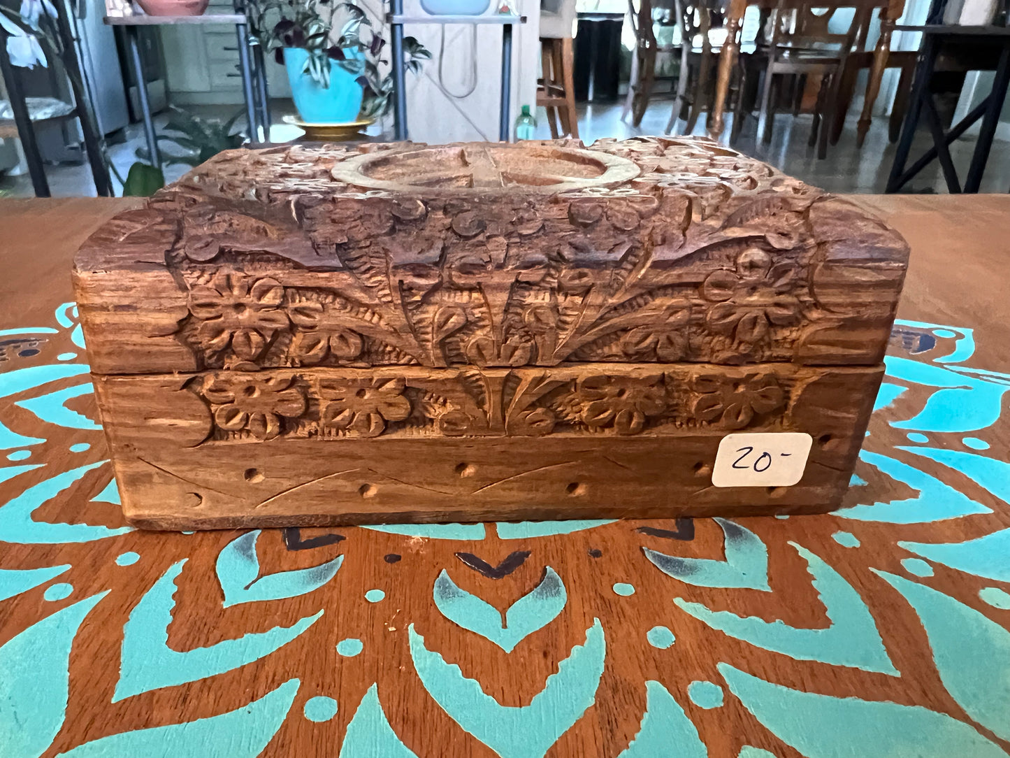 Carved peace wooden box.