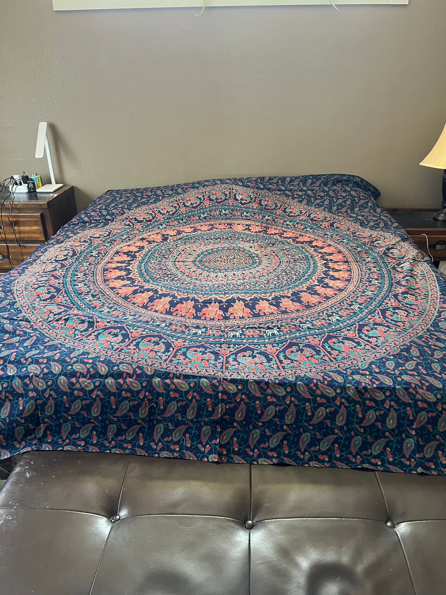 Blue peacock & elephant tapestry