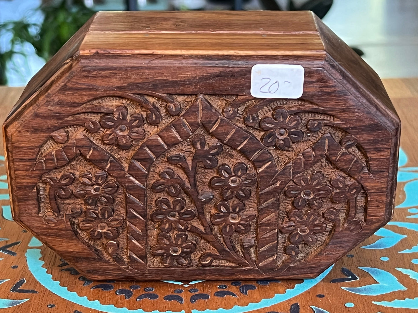 Carved floral wooden box