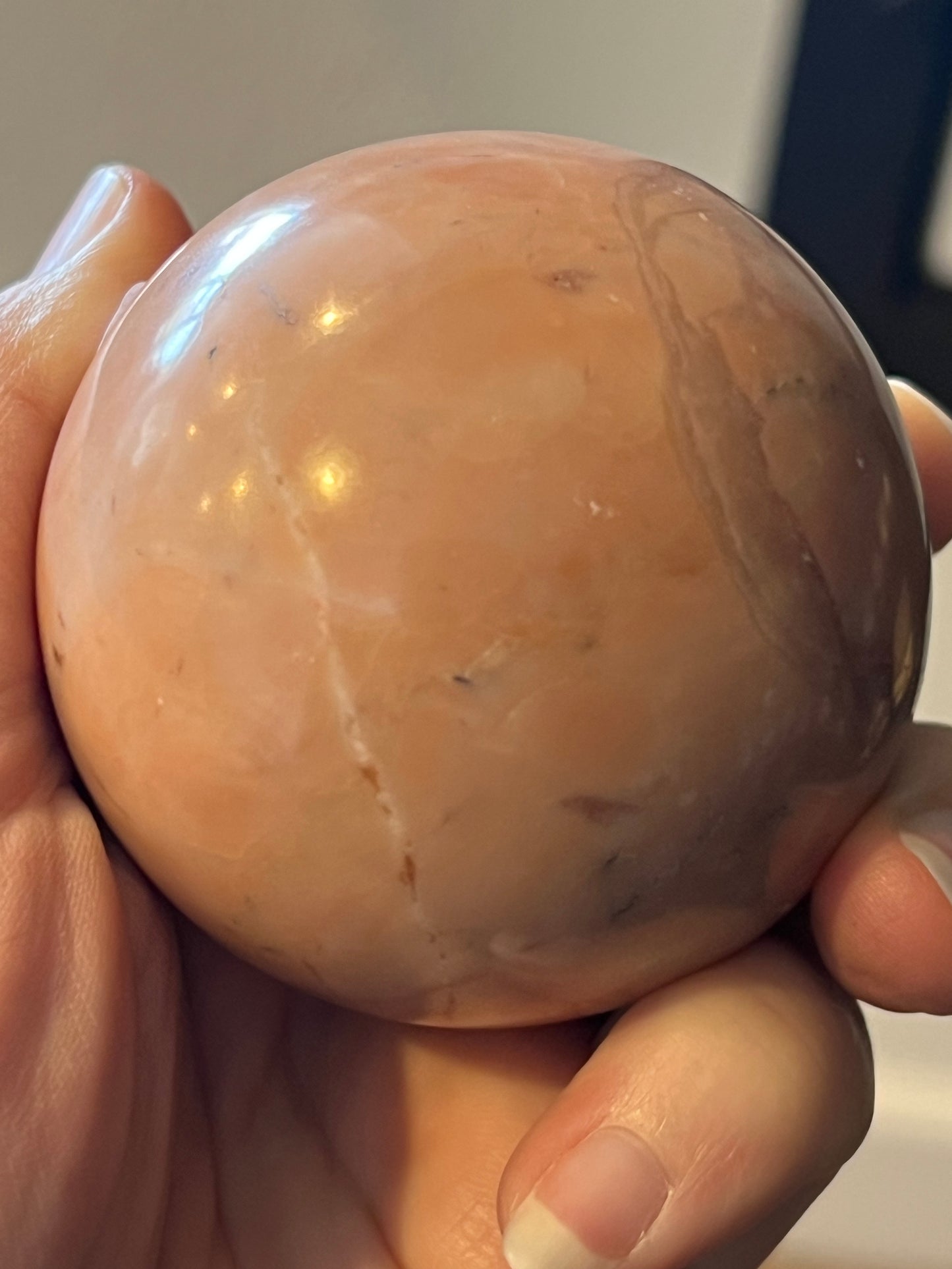 Peach moonstone sphere  60 mm, 11.6 oz