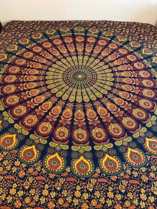 Multi-color mandala tapestry
